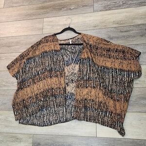 Stylish Tan and Black Open Front Cardigan Kimono One Size